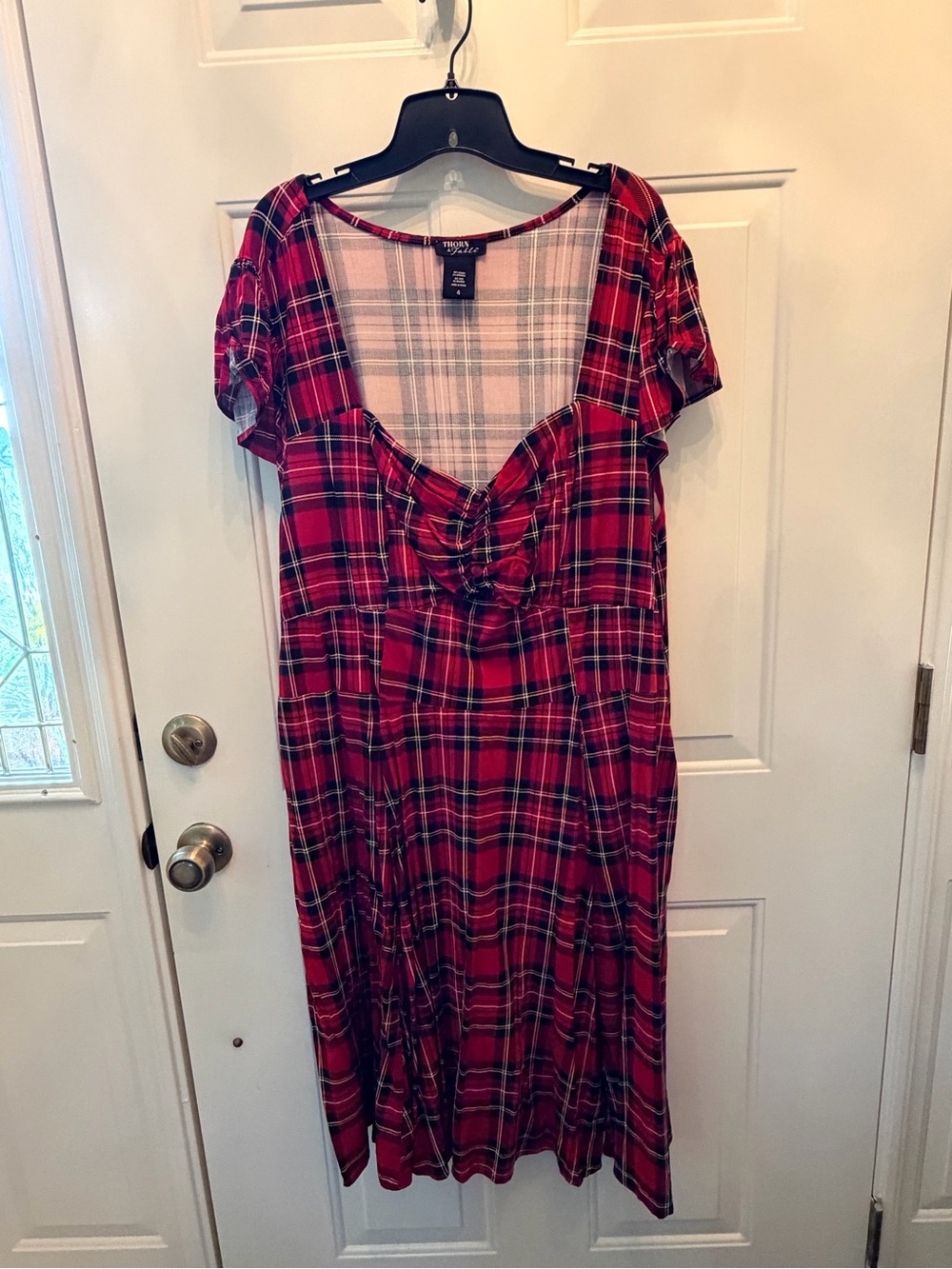 Thorn and Fable Dress - Red Plaid Midi Dress with Sweetheart Neckline